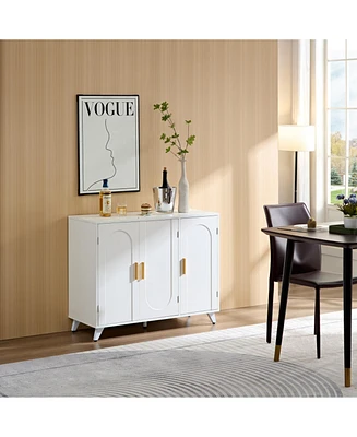 Ivory White Sideboard Buffet Cabinet with 3 Doors and Shelves