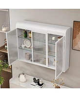 3 Door Arched Wall Mounted Glass Cabinets for Kitchen, Living Room and Bathroom(White)