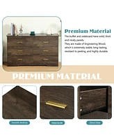Gray Wood-Grain Drawer Dresser with Gold Handles for Living Spaces