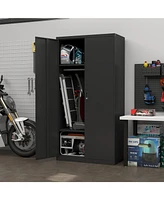 70" Black Metal Armoire: Versatile Wardrobe Cabinet for Home, Office, Gym
