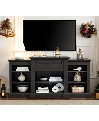 Media Console Table with Large Storage Cabinet, Modern Tv Media Entertaionment Stand, Grey, 65.75"W17"D32.48"H