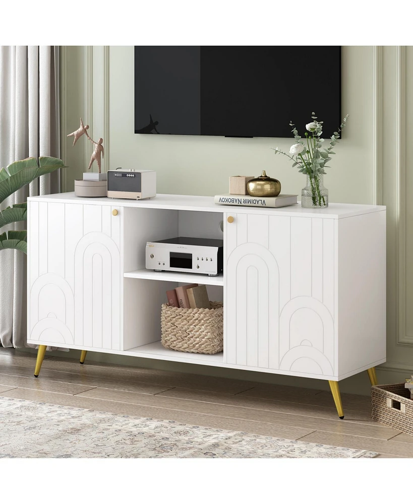 Modern Tv Stand with Adjustable Shelf, Metal Legs, and Anti-Tip Safety