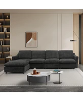 5-seat Convertible Black L-shaped Sectional Sofa with Reversible Chaise, Armless, Indoor
