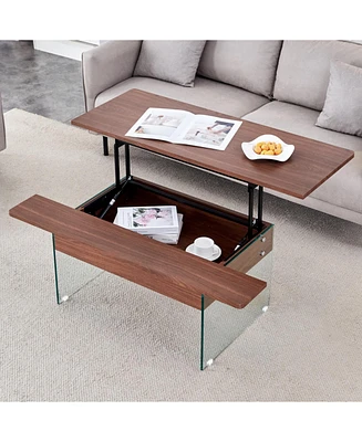 Multifunctional Lift Top Coffee Table with Dark Wood Grain Sticker
