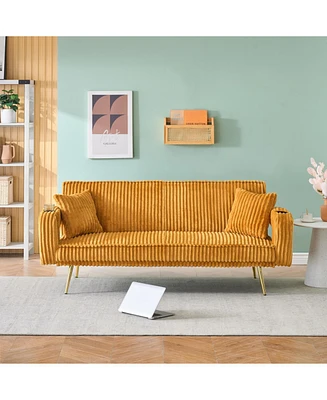 White Corduroy Sofa with Pillows - Minimalist Living Room/Study