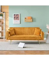 White Corduroy Sofa with Pillows - Minimalist Living Room/Study
