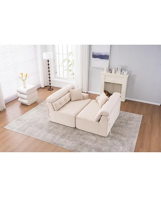 Apricot Chenille 4-Seater Compression Sofa with Pillows