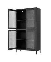 Classic Metal Storage Cabinet Display Cabinet with 4 Glass Doors 4 Shelves Cabinet Freestanding Bookcase Side Cabinet for Home Office Living Room Kitc