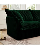 Green Corduroy Sectional Sofa with Ottoman & Pillows