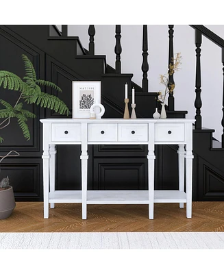 48 inch Long Console Table with 4 Drawers and 1 Bottom Shelf for Entryway Hallway Easy Assembly