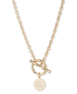 Lauren Ralph Lauren Gold-Tone Logo Disc Bamboo-Inspired Toggle 16" Pendant Necklace