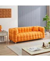 80-Inch Orange Teddy Fleece Sofa for Living Room or Bedroom, Including Two Throw Pillows & Sturdy Hardware Foot Support