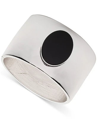 Lauren Ralph Lauren Silver-Tone Black Stone Polished Wide Bangle Bracelet