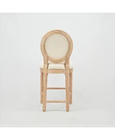 French Country Wooden Barstools With Upholstered Seating, Beige and Natural,set of 2