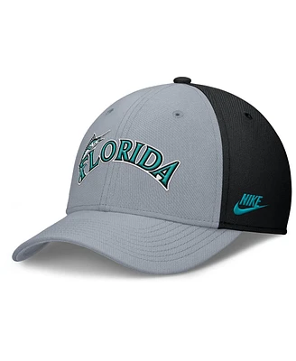 Nike Men's Gray/Black Florida Marlins Rise Swoosh Performance Flex Hat