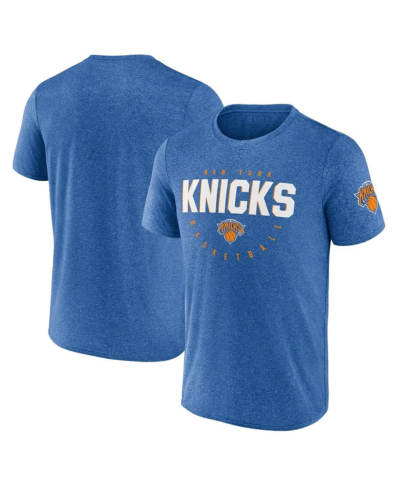 Logo Athletic Men's Heather Blue New York Knicks Block Practice Performance T-Shirt