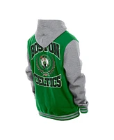 New Era Men's Kelly Green Boston Celtics Throwback Prep Chenille Full-Snap Hooded Varsity Jacket