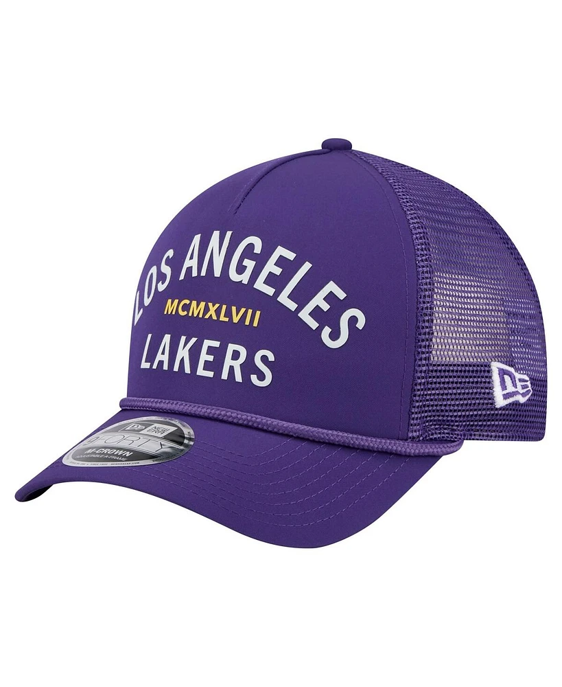 New Era Men's Purple Los Angeles Lakers Minimalist A-Frame 9FORTY Trucker Hat