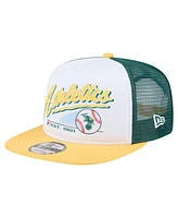 New Era Men's White/Gold Athletics Retro Script Trucker 9FIFTY Snapback Hat