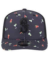 New Era Men's Black Seattle Mariners Adventure Drinks Pattern 9SEVENTY Stretch-Snap Hat