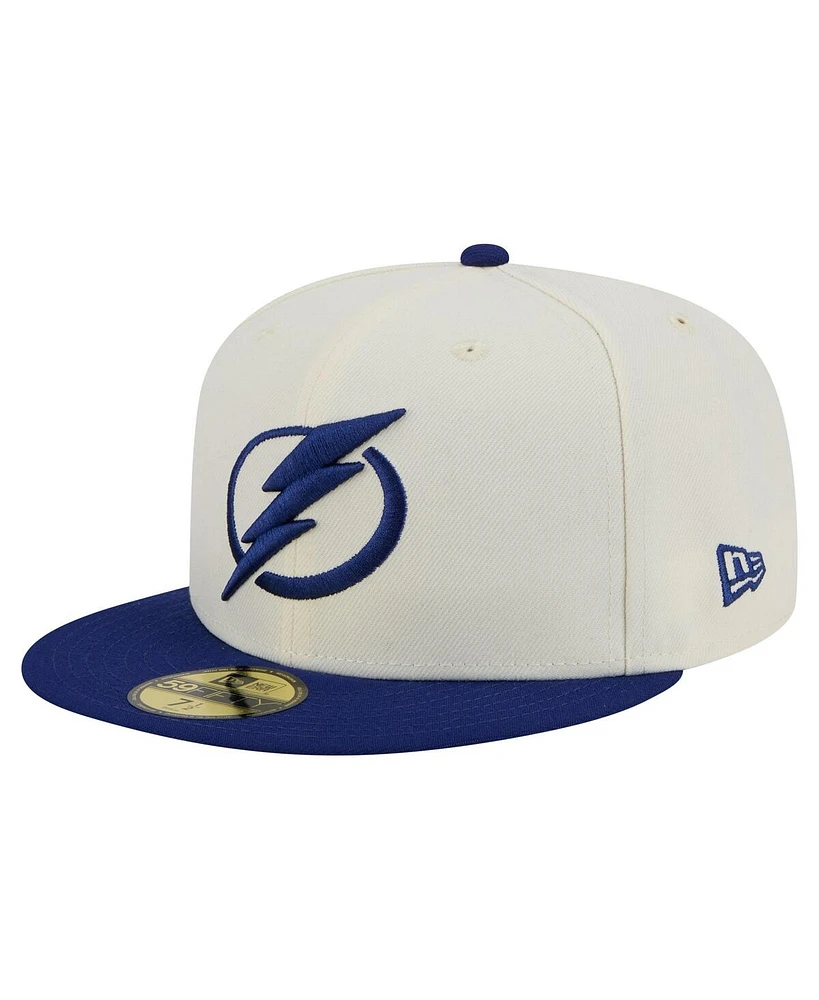 New Era Men's Cream Tampa Bay Lightning Chrome Two-Toned 59FIFTY Fitted Hat