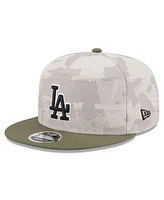 New Era Men's Light Beige/Olive Los Angeles Dodgers 2025 Armed Forces Day Split Panel 9FIFTY Snapback Hat
