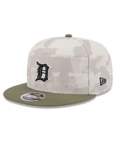 New Era Men's Light Beige/Olive Detroit Tigers 2025 Armed Forces Day Split Panel 9FIFTY Snapback Hat
