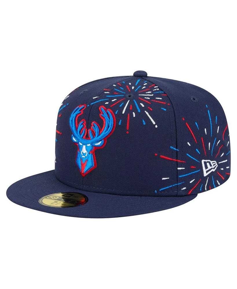 New Era Men's Navy Milwaukee Bucks Americana Fireworks 59FIFTY Fitted Hat