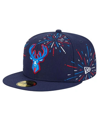 New Era Men's Navy Milwaukee Bucks Americana Fireworks 59FIFTY Fitted Hat