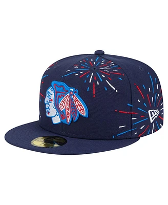New Era Men's Navy Chicago Blackhawks Americana Fireworks 59FIFTY Fitted Hat