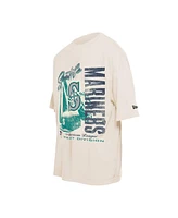 New Era Men's Cream Seattle Mariners Cooperstown Collection Oversized Throwback Distressed T-Shirt