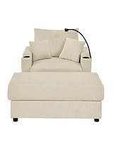 Modern Sofa with Storage & Ottoman: Cozy Corduroy, Cup Holders, Charging Ports
