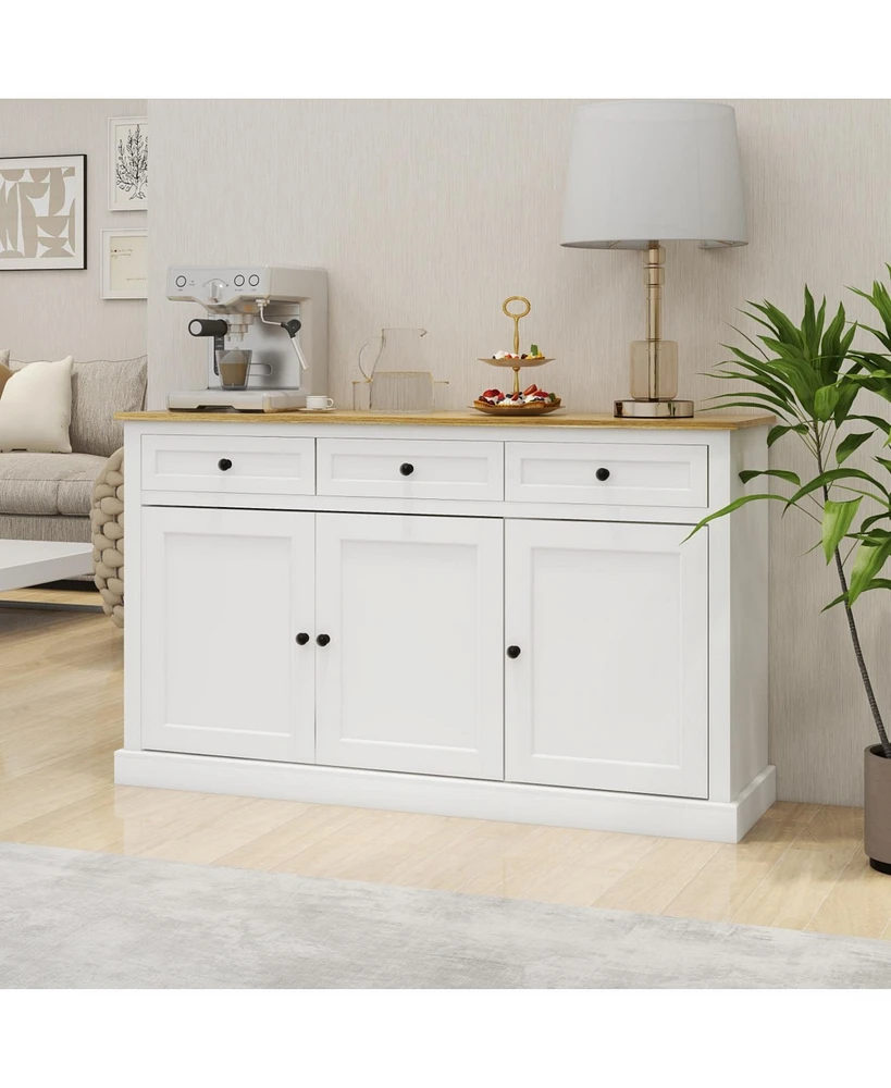 White Farmhouse Buffet Cabinet with Adjustable Shelves & Drawers