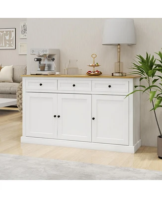 White Farmhouse Buffet Cabinet with Adjustable Shelves & Drawers