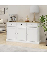 White Farmhouse Buffet Cabinet with Adjustable Shelves & Drawers