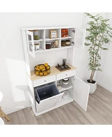 67.7" Tall Kitchen Trash Can Storage Cabinet with 3 Adjustable Shelves, 2 Drawers and 1 Tilt Out Trash Cabinet for Kitchen, Dinning Room, Living