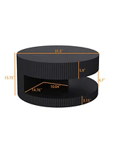 31.5" Round Coffee Table, Modern Center Table with Storage, Vertical Stripe Design Coffee Table for Living Room, Bedroom(Black)