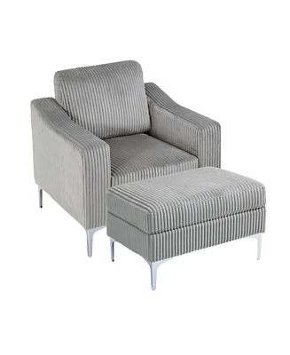Corduroy Convertible Sectional Sofa with Ottoman - Gray