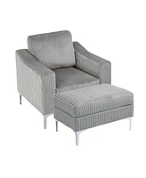 Corduroy Convertible Sectional Sofa with Ottoman - Gray
