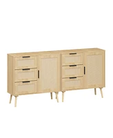 Modern Rattan Wood Dresser Wood Storage Cabinet Sideboard for Bedroom, Living Room, Entryway, Hallway