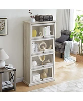 4-Tier Glass Display Cabinet with Flip-up Doors