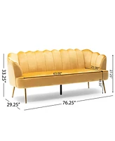 Modern Glam Velvet 3-Seater Sofa With Channel Stitching And Gold Legs