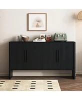 4-Door Large Storage Retro Sideboard with Adjustable Shelves and Long Handles for Kitchen