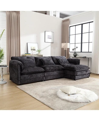 Modern Large boucle Fabric L-Shape Sectional Chenille fabric, movable pedals, detachable armrests