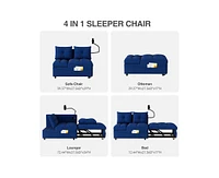 Modern Velvet Foldable Sofa Bed with Adjustable Back, Usb Port, and Phone Stand