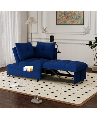 Modern Velvet Foldable Sofa Bed with Adjustable Back, Usb Port, and Phone Stand