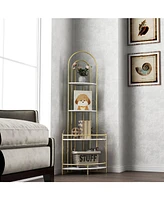 Gold 4-Tier Corner Bookshelf, Modern Style, Plant Stand with Metal Frame