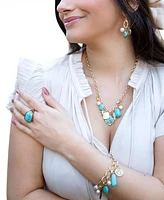 Barse Genuine Turquoise Magnesite and White Cultivated Pearl Multi Charm Bracelet