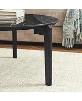 Living Room Coffee Table: Modern and stylish 24 inch round small coffee table, imitation marble tabletop with rubber wood solid wood legs, wooden coff