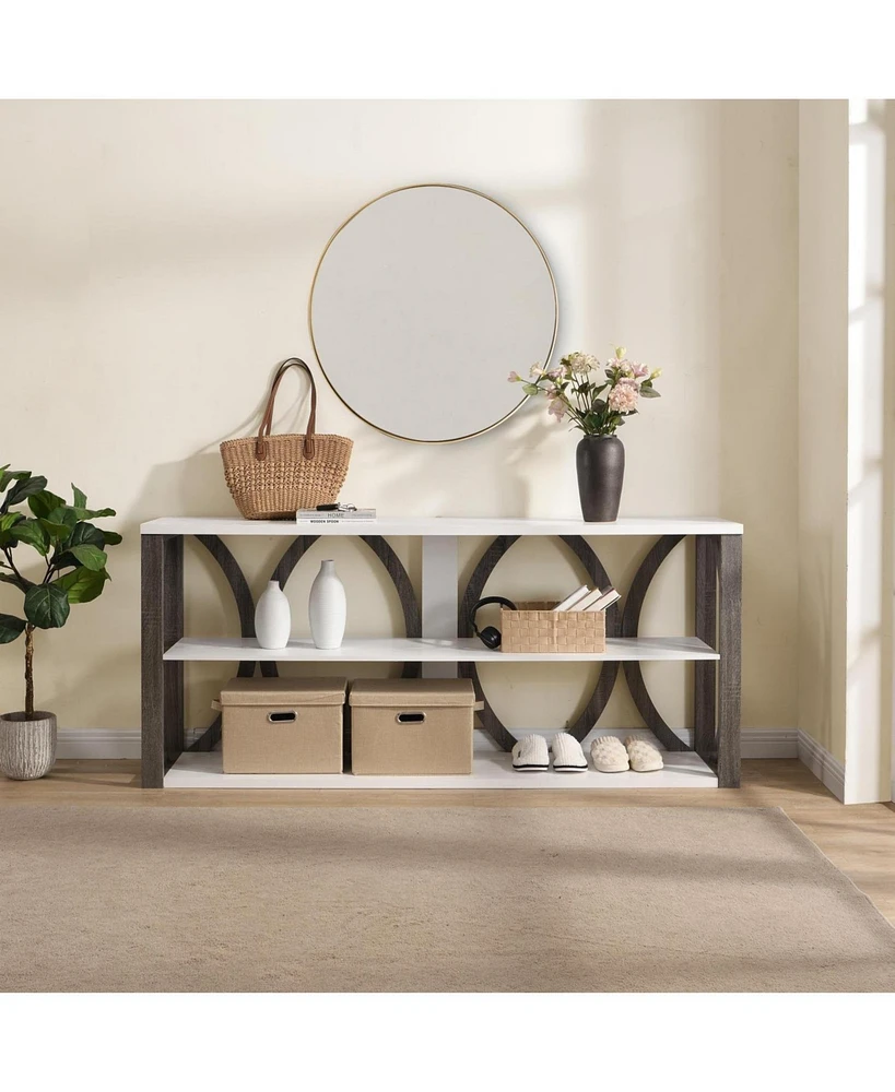 3-Tier Industrial Console Table, 70.9" Narrow Entry Table, White